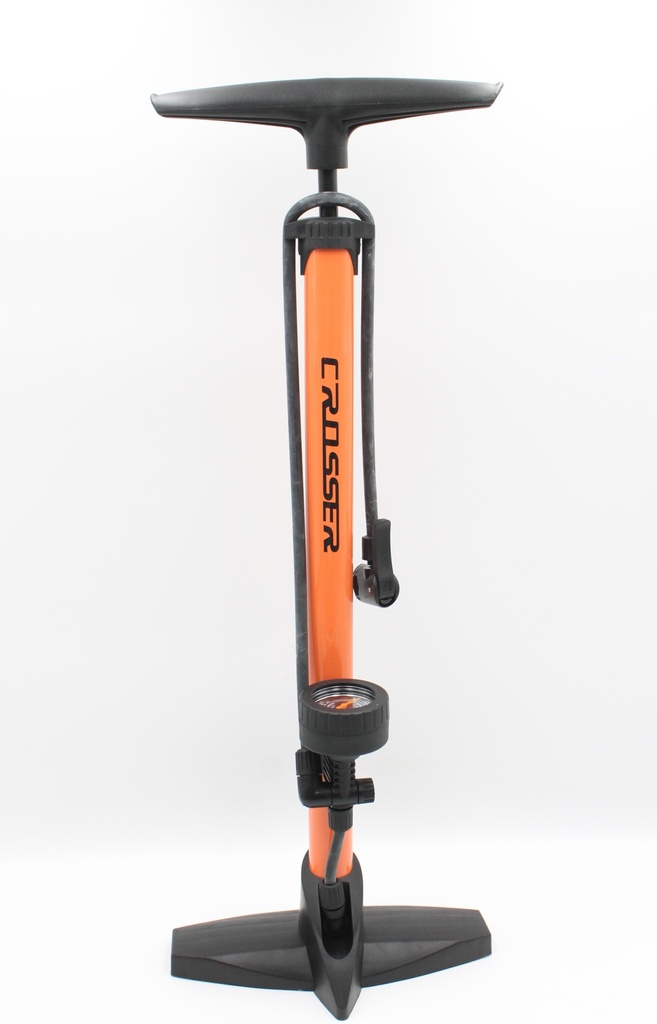 Насос авто CROSSER з манометром, алюміній помаранчевий, 2-ний наконечник (AV/FV)