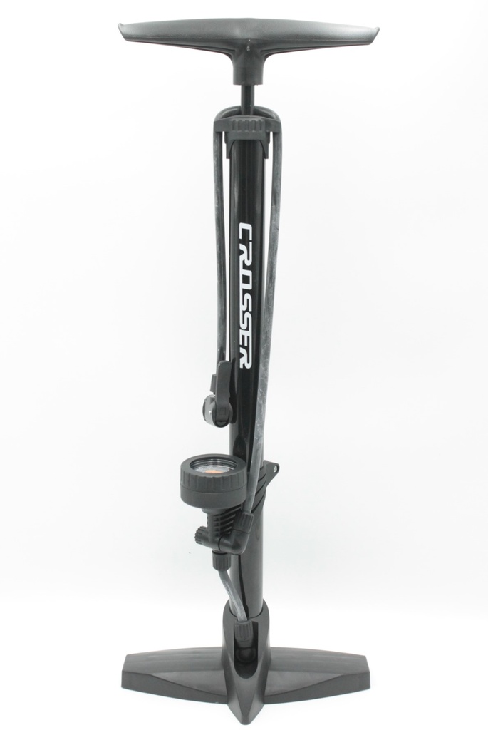 Насос авто CROSSER з манометром, алюміній чорний, 2-ний наконечник (AV/FV)