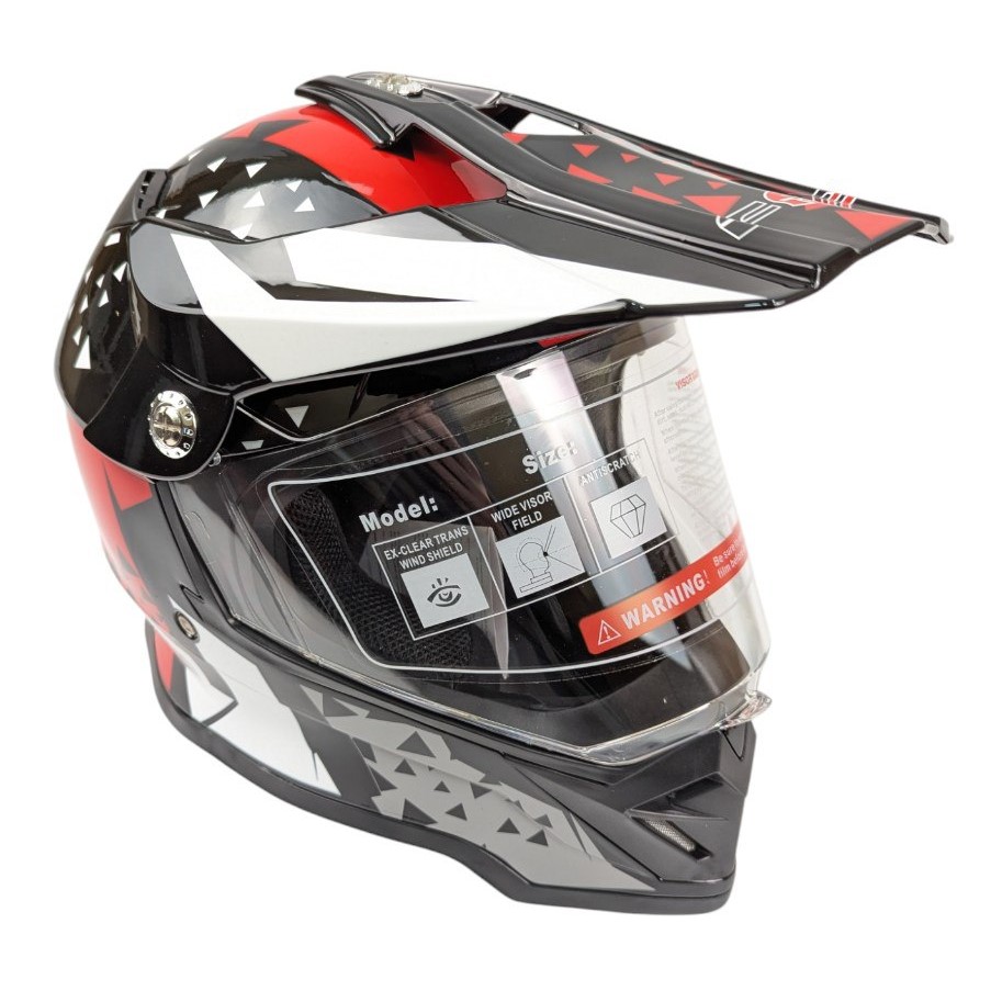 Мотошолом F2-819-7, S(55-56), чорно-червоний, глянцевий (з дашком)