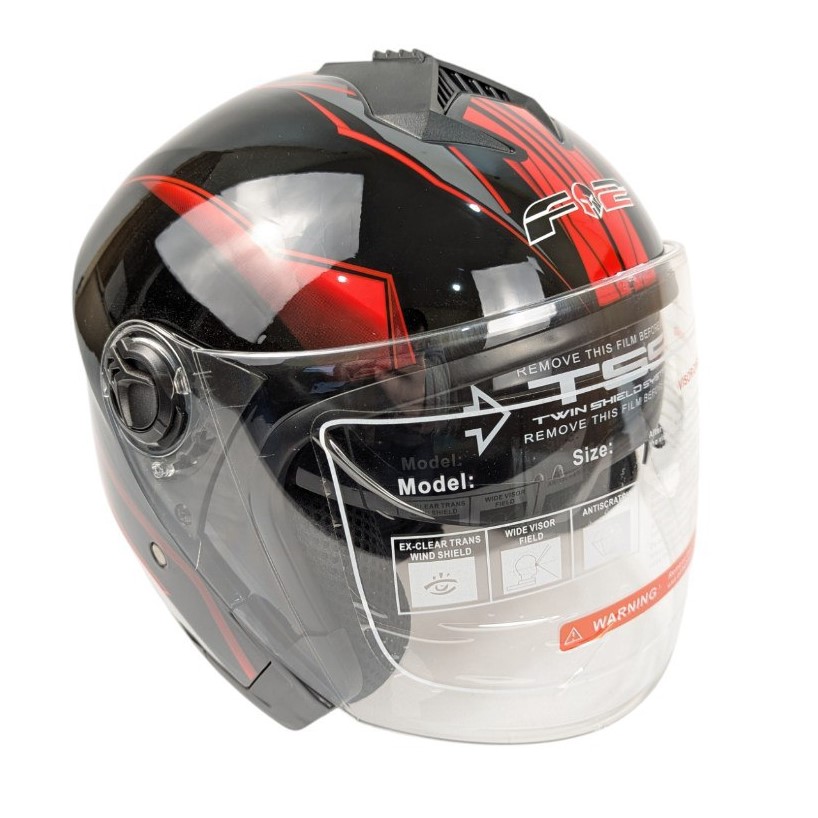 Мотошолом F2-707, ХS(53-54), чорно-червоний, глянцевий (без підборіддя, з окулярами)