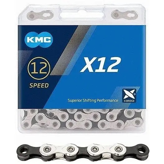 Ланцюг спорт 12 шв. KMC Х12 нікель-сірий, (1/2x11/128x126L) пластик + замок