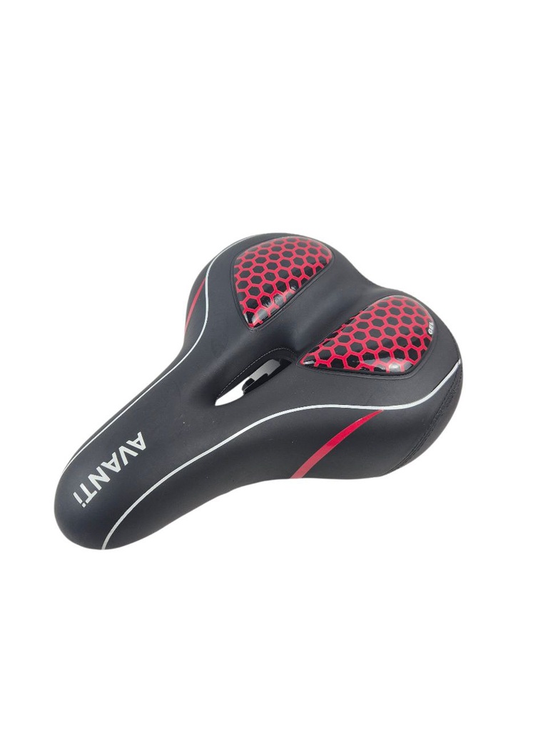 Сідло на демферах AVANTI GEL №189 з диркою, чорно-червоне + мигалка
