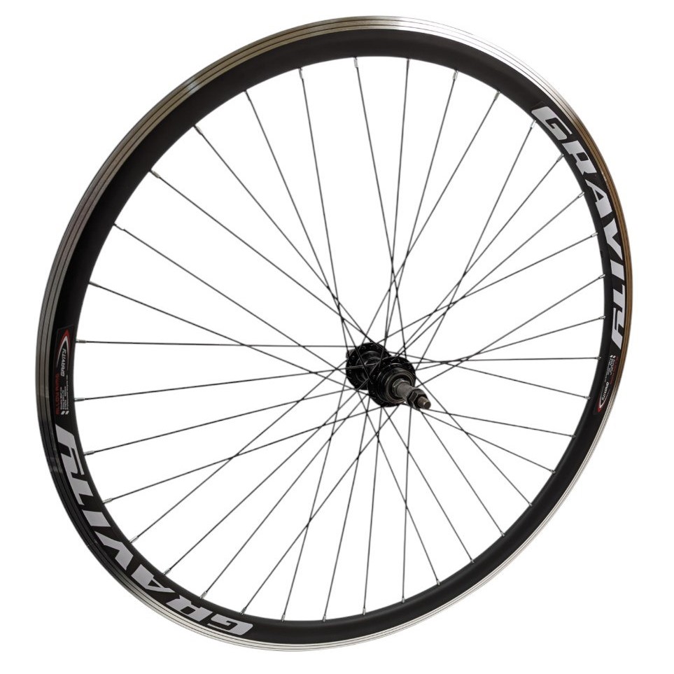 Колесо 26 заднє, обід Gravity 2-ний, втулка AL на промах, диск різьба, ЧОРНА спиця