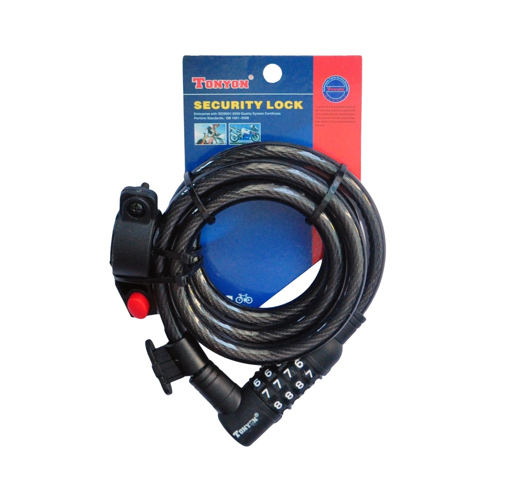Велозамок на код змінний  535 Ø12-1500mm з кріпленням на раму TONYON 
