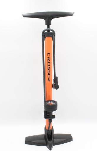 [117-12] Насос авто CROSSER з манометром, алюміній помаранчевий, 2-ний наконечник (AV/FV)