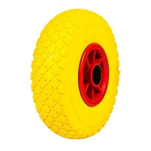 [190-06] Колесо тачки жовте  4"  3.00-4 під вісь Ø20, пінополіуретанове, пласмасовий диск