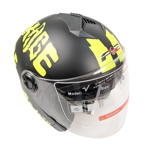 [136-244] Мотошолом F2-707, ХS(53-54), чорно-салатовий, матовий (без підборіддя, з окулярами)