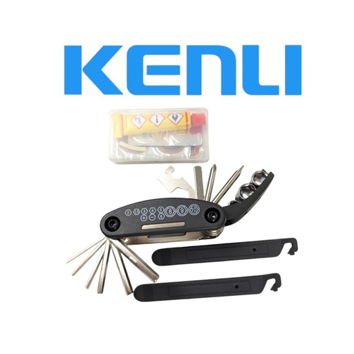 [123-40] Набір інструментів в чехлі KENLI KL-9809 (мультитул 15, латки, монтажки) 