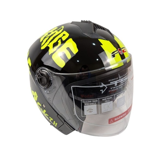 [136-245] Мотошолом F2-707, S(49-50), чорно-салатовий, глянцевий (без підборіддя, з окулярами)