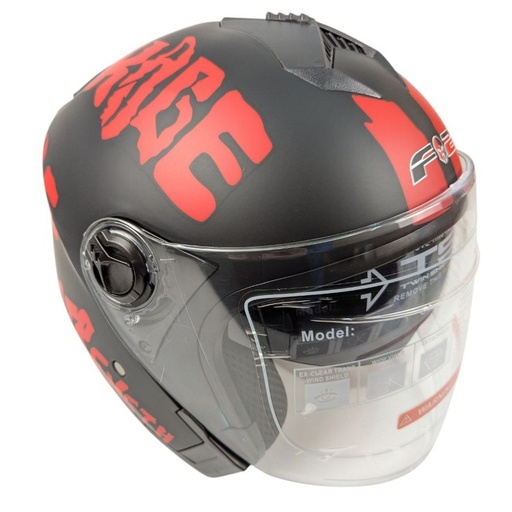 [136-241] Мотошолом F2-707, S(49-50), чорно-червоний, матовий (без підборіддя, з окулярами)