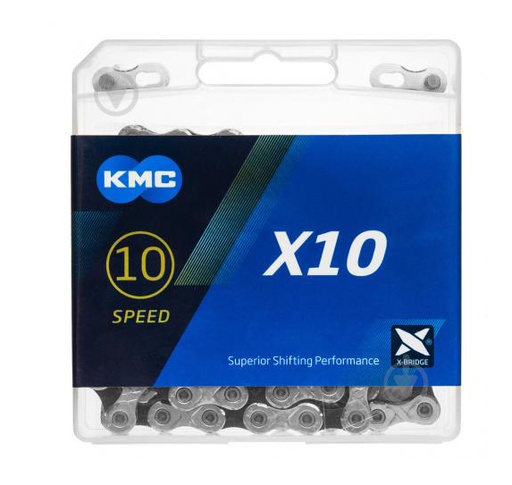 [023-91] Ланцюг спорт 10шв. KMC X10 нікель-сірий, (1/2x11/128x114L) пластик + замок