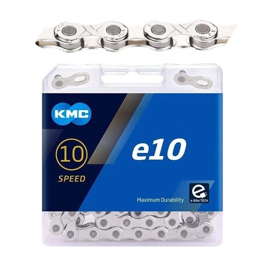[023-93] Ланцюг спорт 10 шв. KMC е10-Т нікель-сірий, (1/2x11/128x122L) пластик + замок