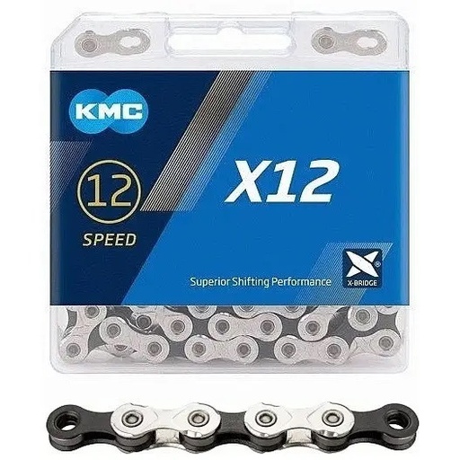[023-97] Ланцюг спорт 12 шв. KMC Х12 нікель-сірий, (1/2x11/128x126L) пластик + замок