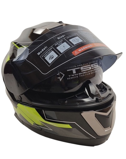 [138-01] Мотошолом модуляр BLD-160, M(57-58) чорно-салатовий, глянцевий (з відкидним підборіддям та окулярами)