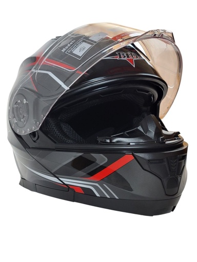 Мотошолом модуляр BLD-162, XS(53-54) чорно-сіро-червоний, глянцевий (з відкидним підборіддям та окулярами)